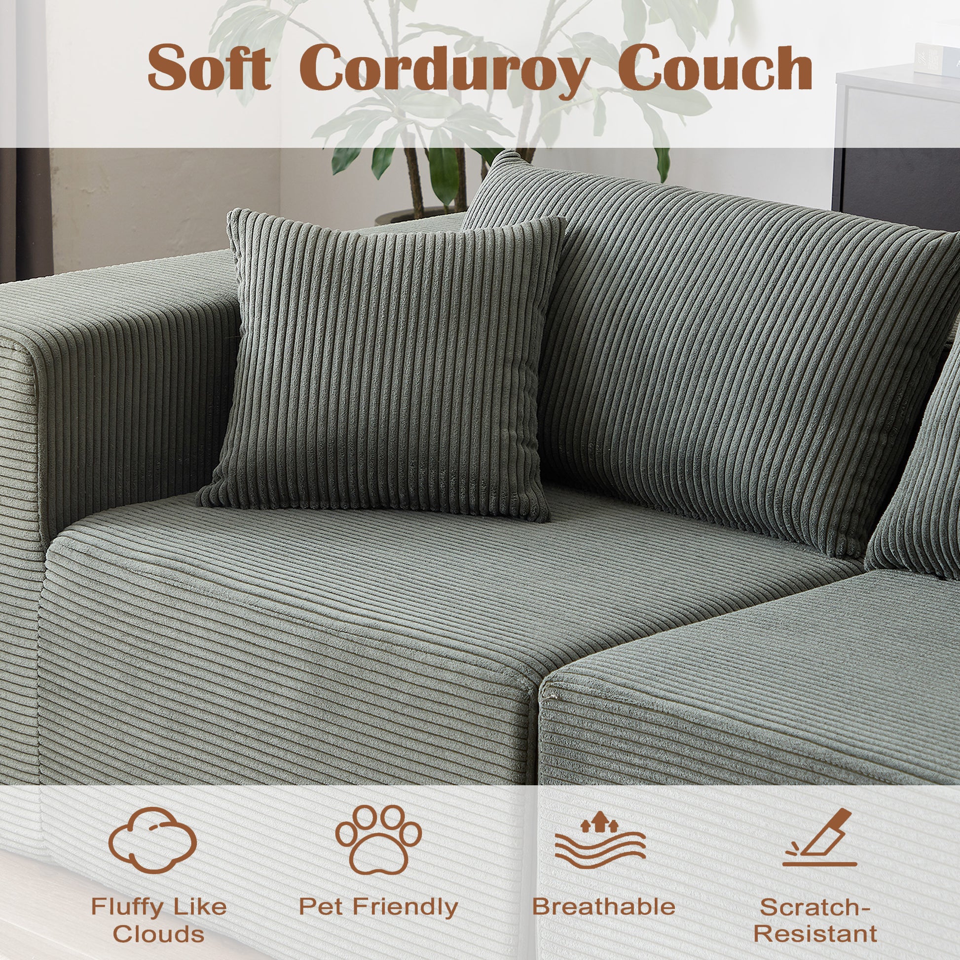 Axishomecraft Modular Sectional Sofa – 104" Four-Piece Corduroy Fabric Couch for Living Rooms