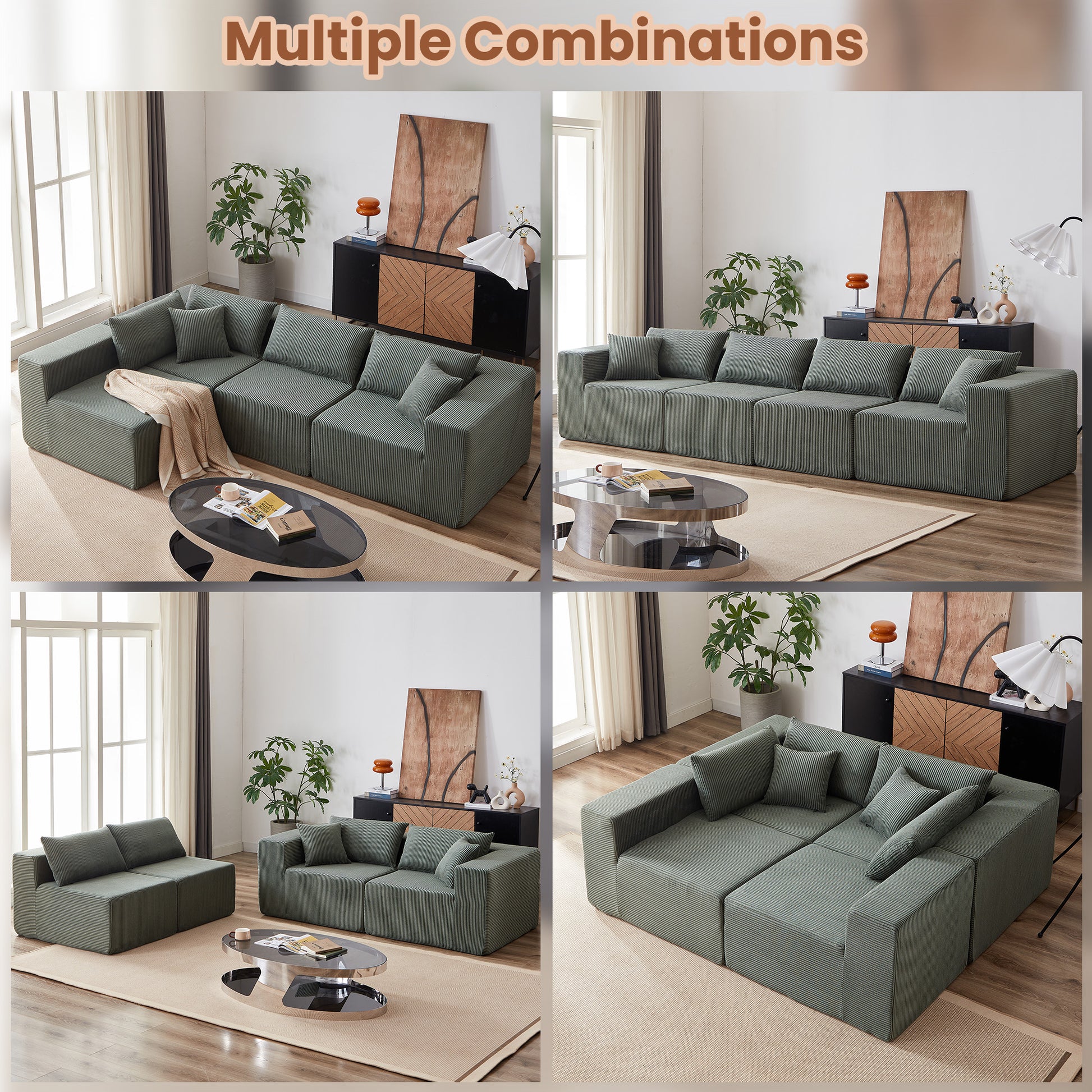 Axishomecraft Modular Sectional Sofa – 104" Four-Piece Corduroy Fabric Couch for Living Rooms