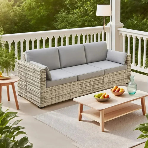 Axishomecraft Outdoor Rattan Patio Sofa – 3-Seat Deep-Seated Wicker Couch for Garden or Deck