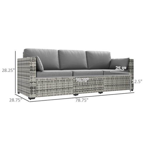 Axishomecraft Outdoor Rattan Patio Sofa – 3-Seat Deep-Seated Wicker Couch for Garden or Deck