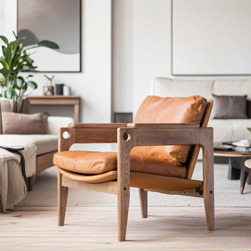 Nordic Solid Wood Lounge Chair – Detachable Single Seat with Wide Armrests