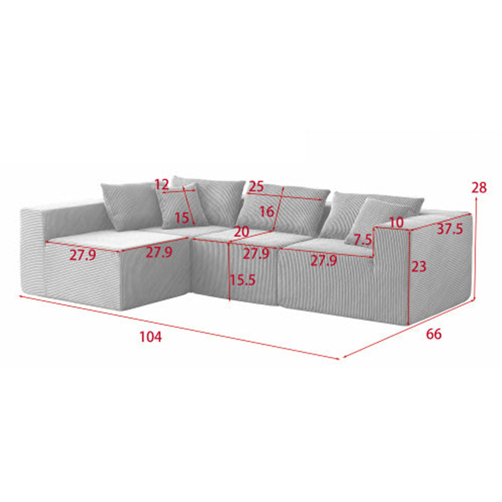 Modular Sectional Sofa – 104" Four-Piece Corduroy Fabric Couch for Living Rooms