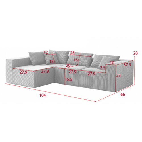Modular Sectional Sofa – 104" Four-Piece Corduroy Fabric Couch for Living Rooms